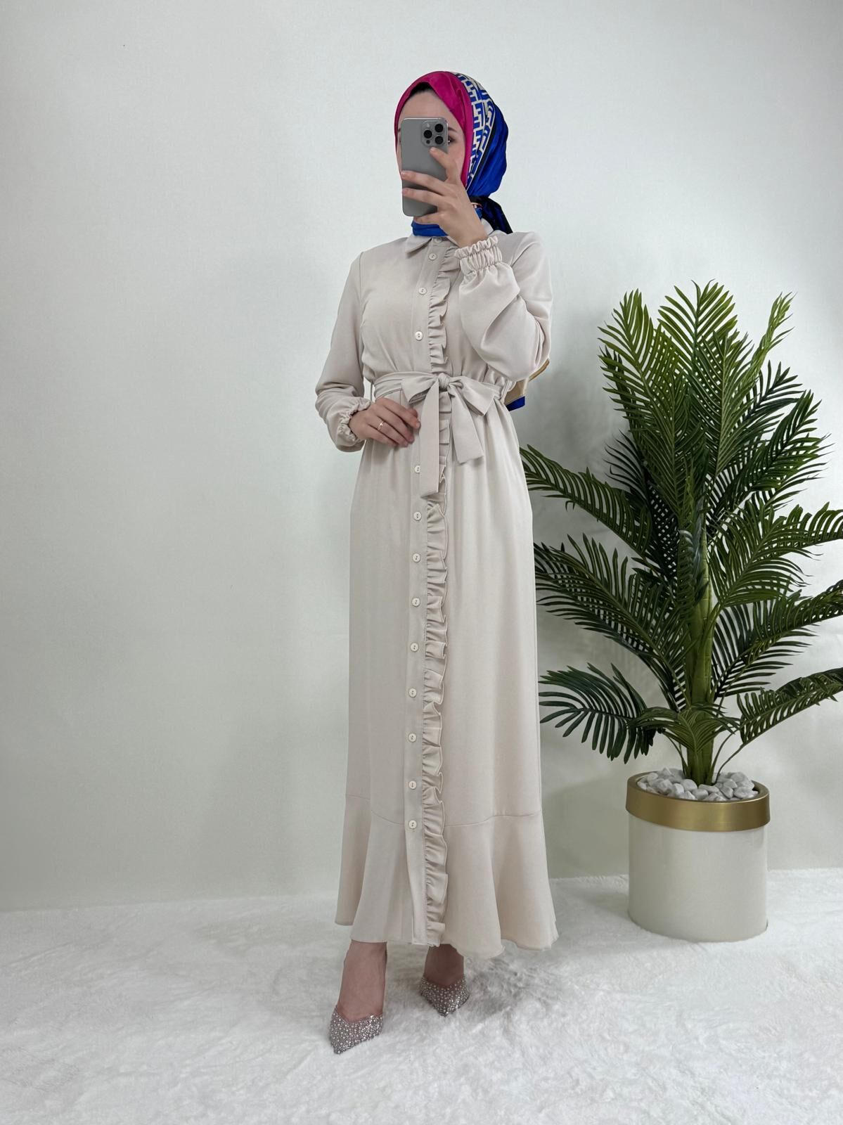 FIRFIR DETAYLI BAĞLAMALI ELBİSE