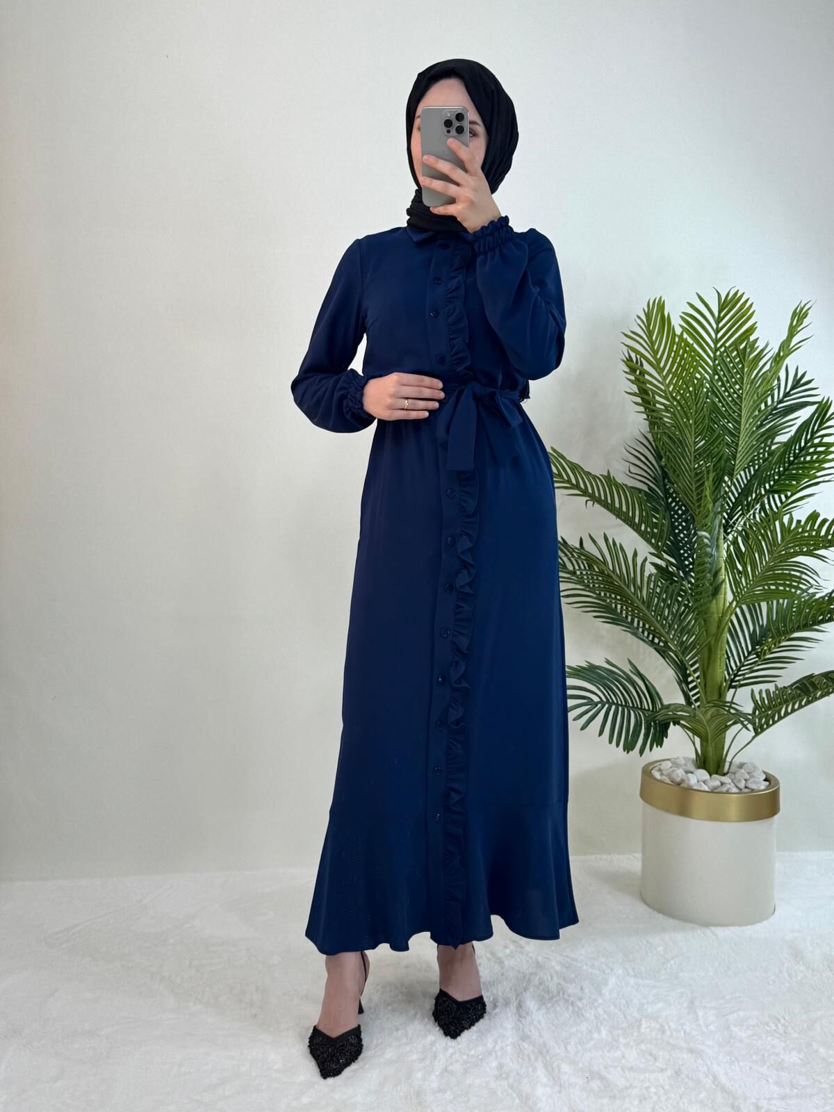 FIRFIR DETAYLI BAĞLAMALI ELBİSE