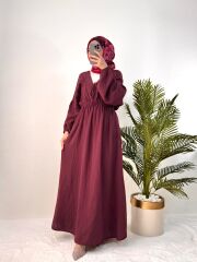 BELİ LASTİKLİ MÜSLİN ELBİSE