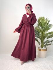 BELİ LASTİKLİ MÜSLİN ELBİSE