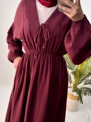 BELİ LASTİKLİ MÜSLİN ELBİSE