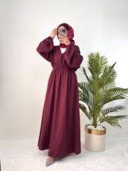 BELİ LASTİKLİ MÜSLİN ELBİSE