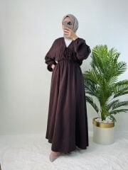 BELİ LASTİKLİ MÜSLİN ELBİSE