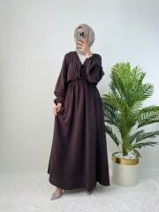 BELİ LASTİKLİ MÜSLİN ELBİSE