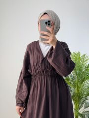 BELİ LASTİKLİ MÜSLİN ELBİSE