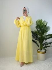 BELİ LASTİKLİ MÜSLİN ELBİSE