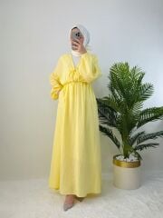 BELİ LASTİKLİ MÜSLİN ELBİSE