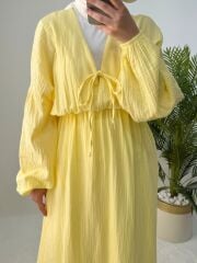 BELİ LASTİKLİ MÜSLİN ELBİSE