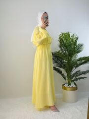 BELİ LASTİKLİ MÜSLİN ELBİSE