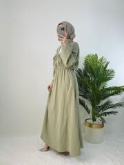 BELİ LASTİKLİ MÜSLİN ELBİSE