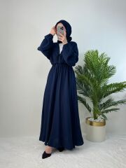 BELİ LASTİKLİ MÜSLİN ELBİSE