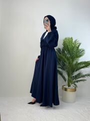 BELİ LASTİKLİ MÜSLİN ELBİSE