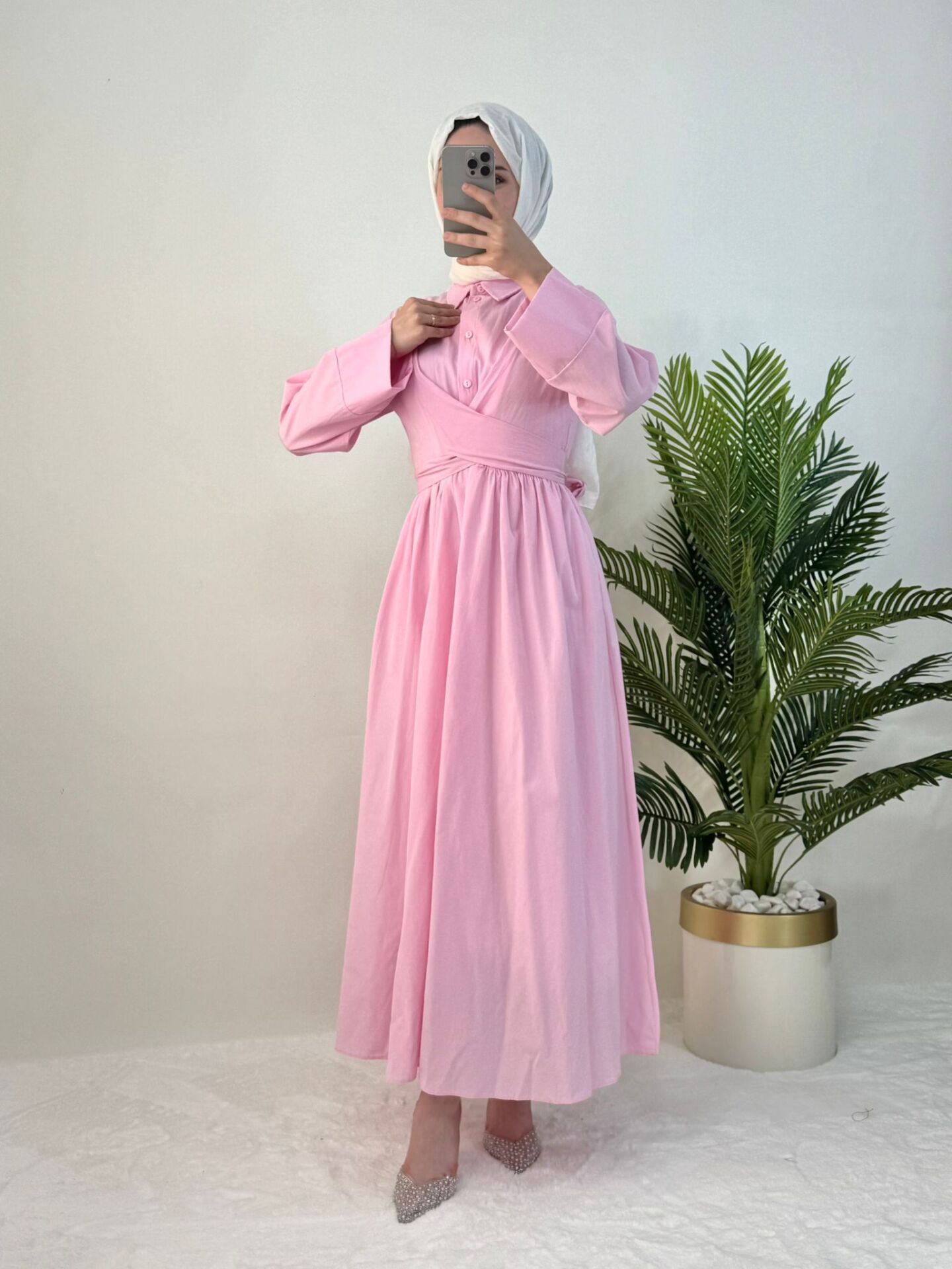 KUŞAKLI KOTON ELBİSE