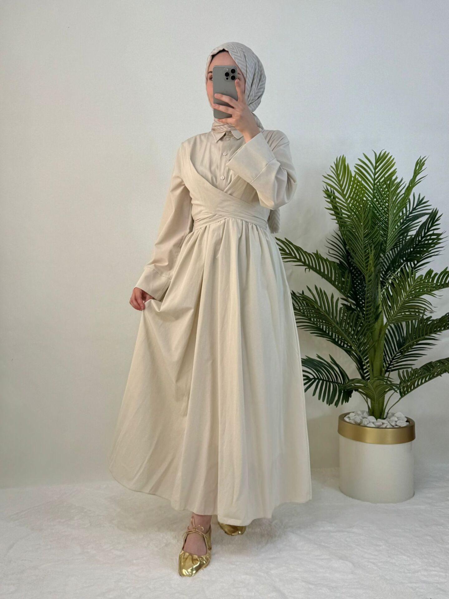 KUŞAKLI KOTON ELBİSE