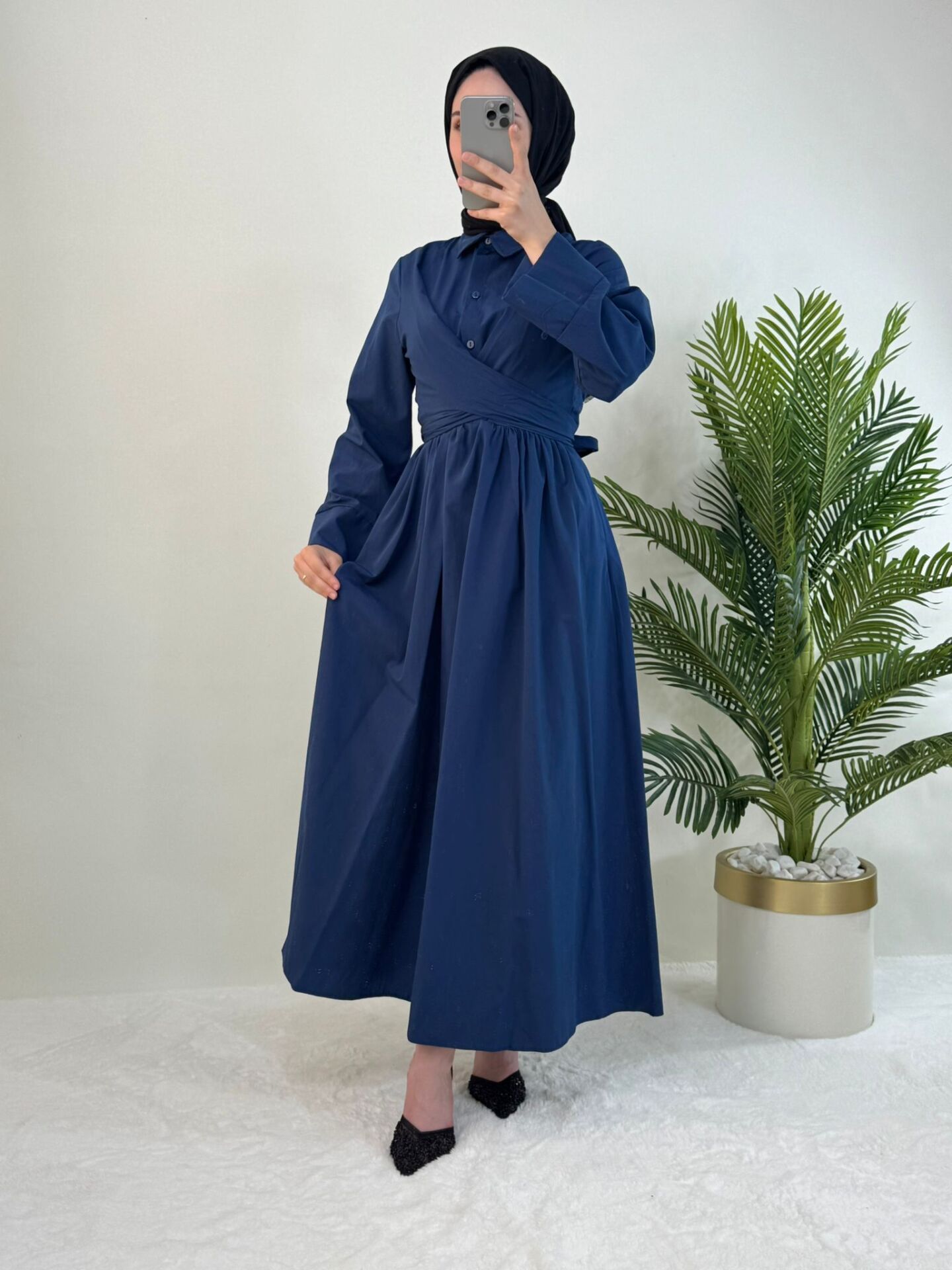 KUŞAKLI KOTON ELBİSE